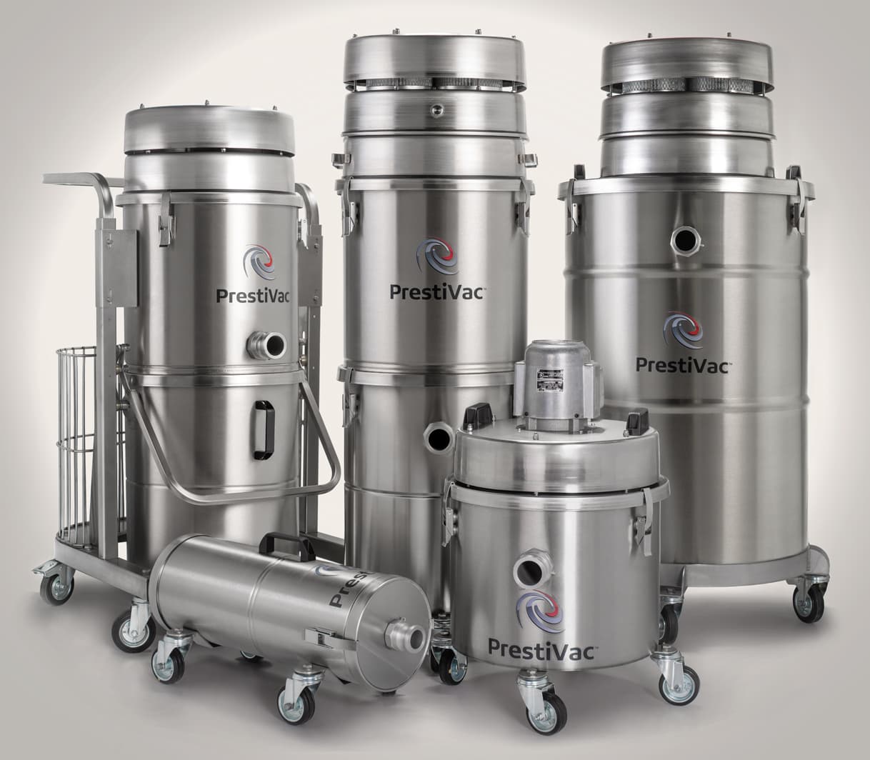 The PrestiVac vacuum family — stainless units across sizes and series